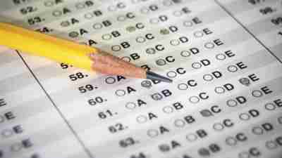 Pencil on standardized multiple choice test belonging to ADHD student using the extended test time accommodation.